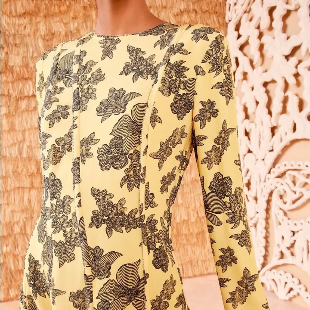 Ulla Johnson Yellow and Black Floral Long Sleeve Dress